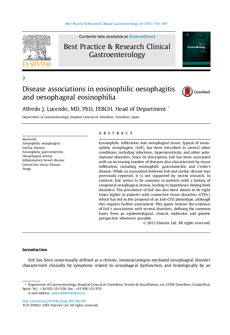 Disease associations in eosinophilic oesophagitis and oesophageal eosinophilia