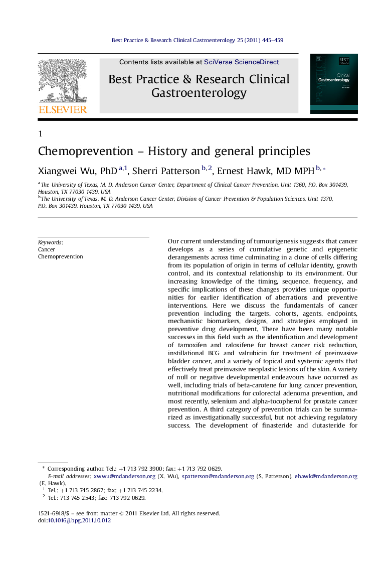 Chemoprevention – History and general principles