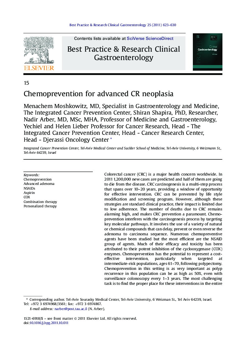Chemoprevention for advanced CR neoplasia