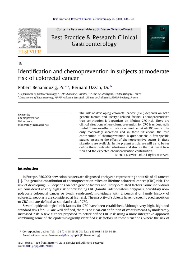 Identification and chemoprevention in subjects at moderate risk of colorectal cancer