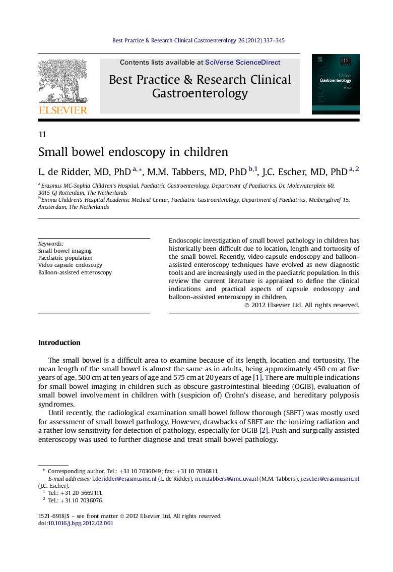 Small bowel endoscopy in children