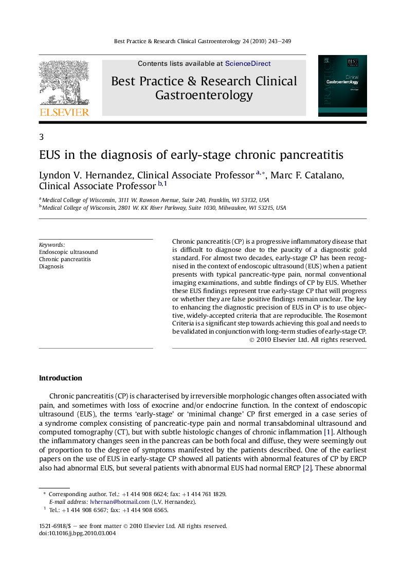 EUS in the diagnosis of early-stage chronic pancreatitis