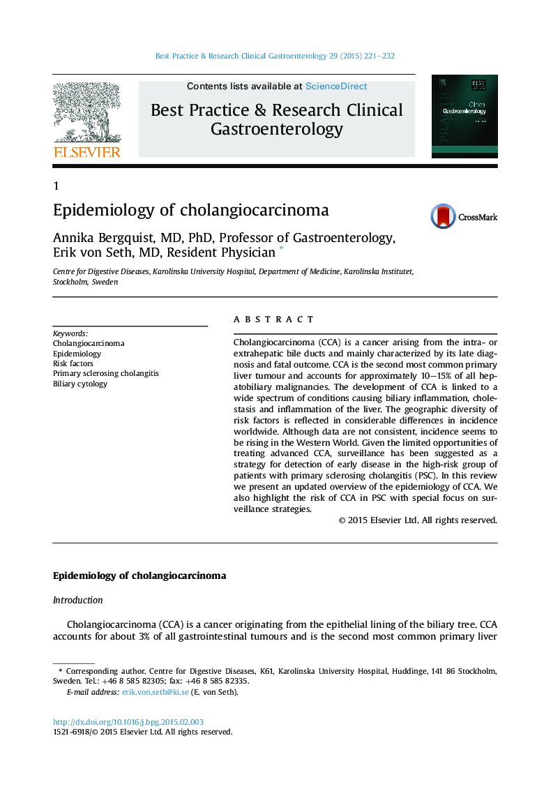 Epidemiology of cholangiocarcinoma