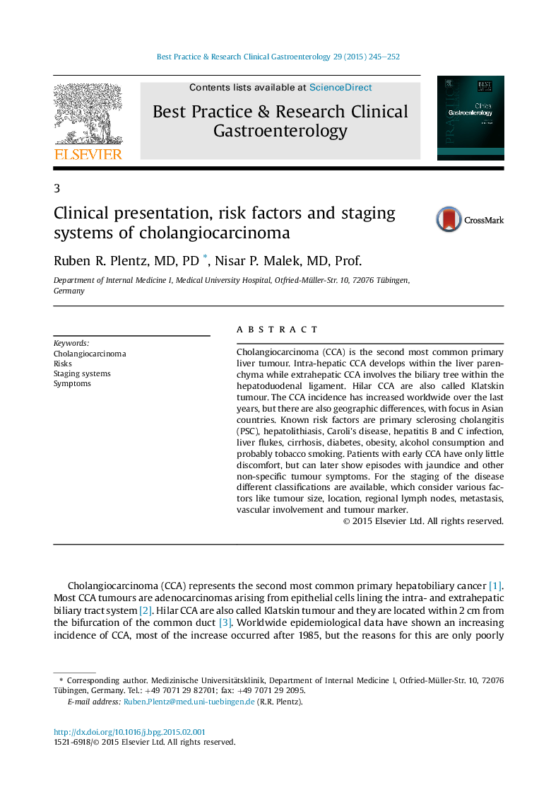 Clinical presentation, risk factors and staging systems of cholangiocarcinoma
