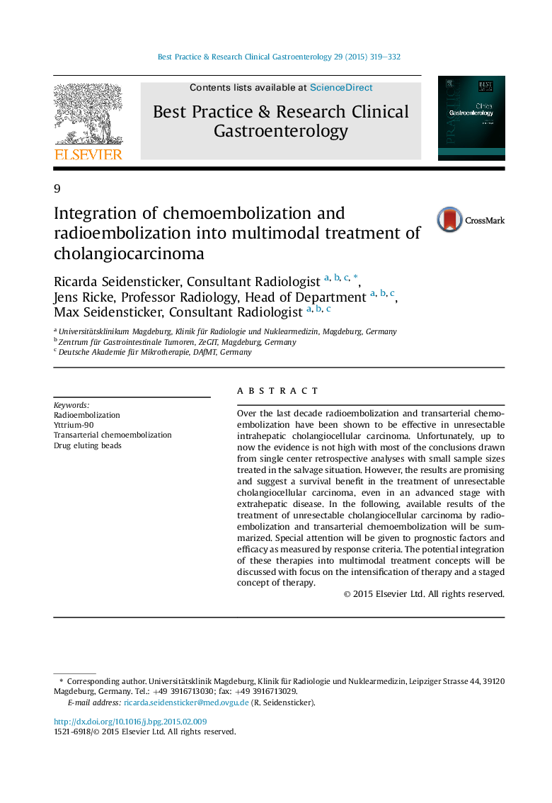 Integration of chemoembolization and radioembolization into multimodal treatment of cholangiocarcinoma