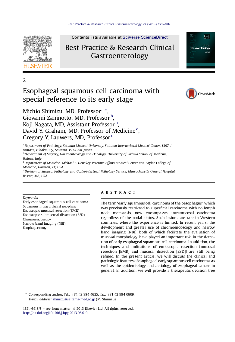 Esophageal squamous cell carcinoma with special reference to its early stage