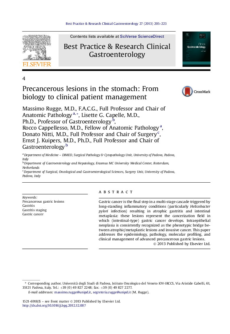 Precancerous lesions in the stomach: From biology to clinical patient management