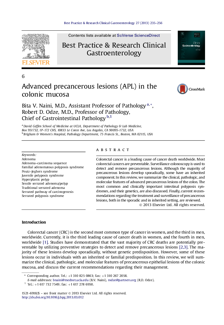 Advanced precancerous lesions (APL) in the colonic mucosa