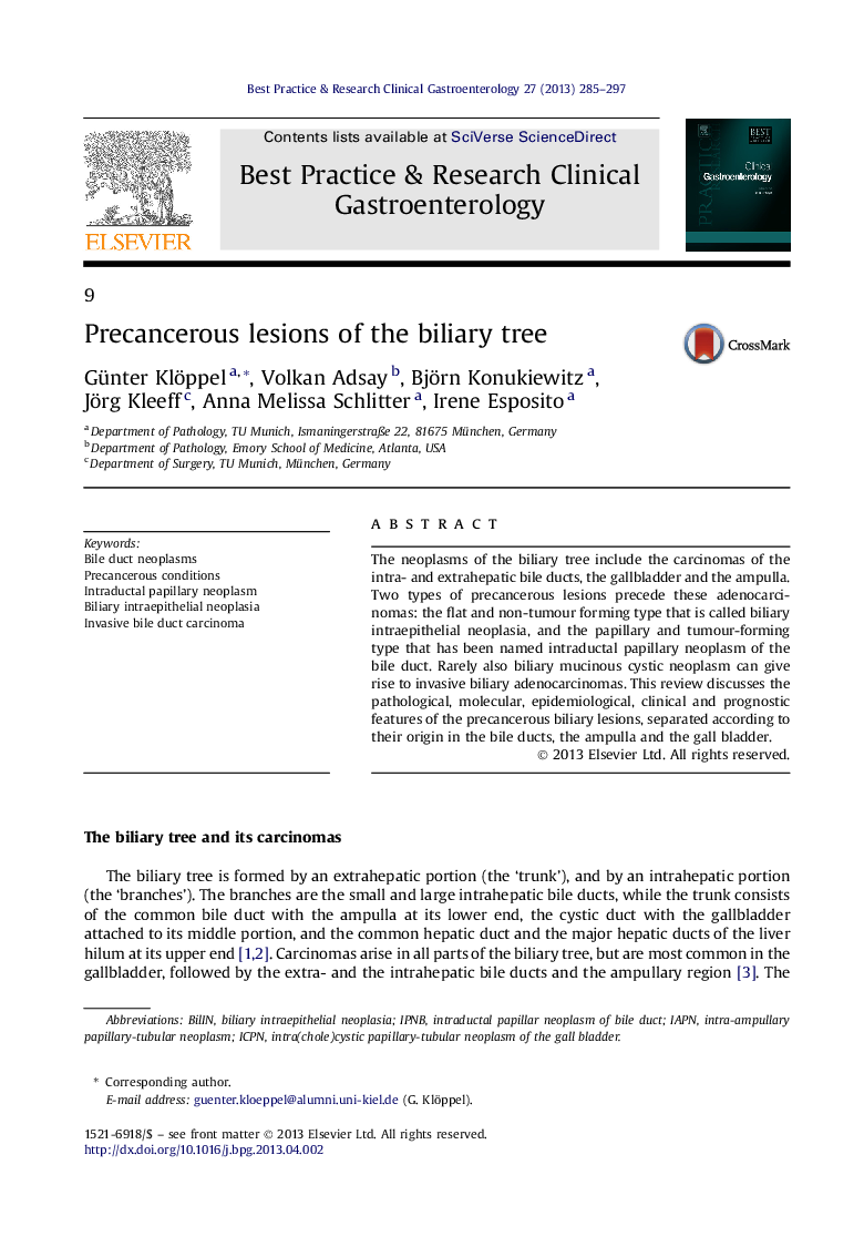 Precancerous lesions of the biliary tree