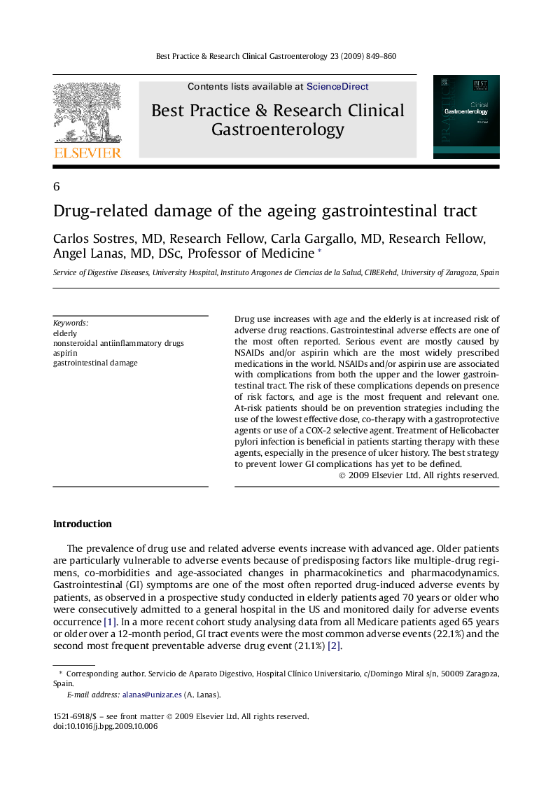 Drug-related damage of the ageing gastrointestinal tract