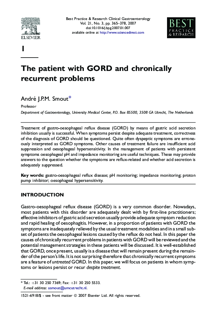 The patient with GORD and chronically recurrent problems