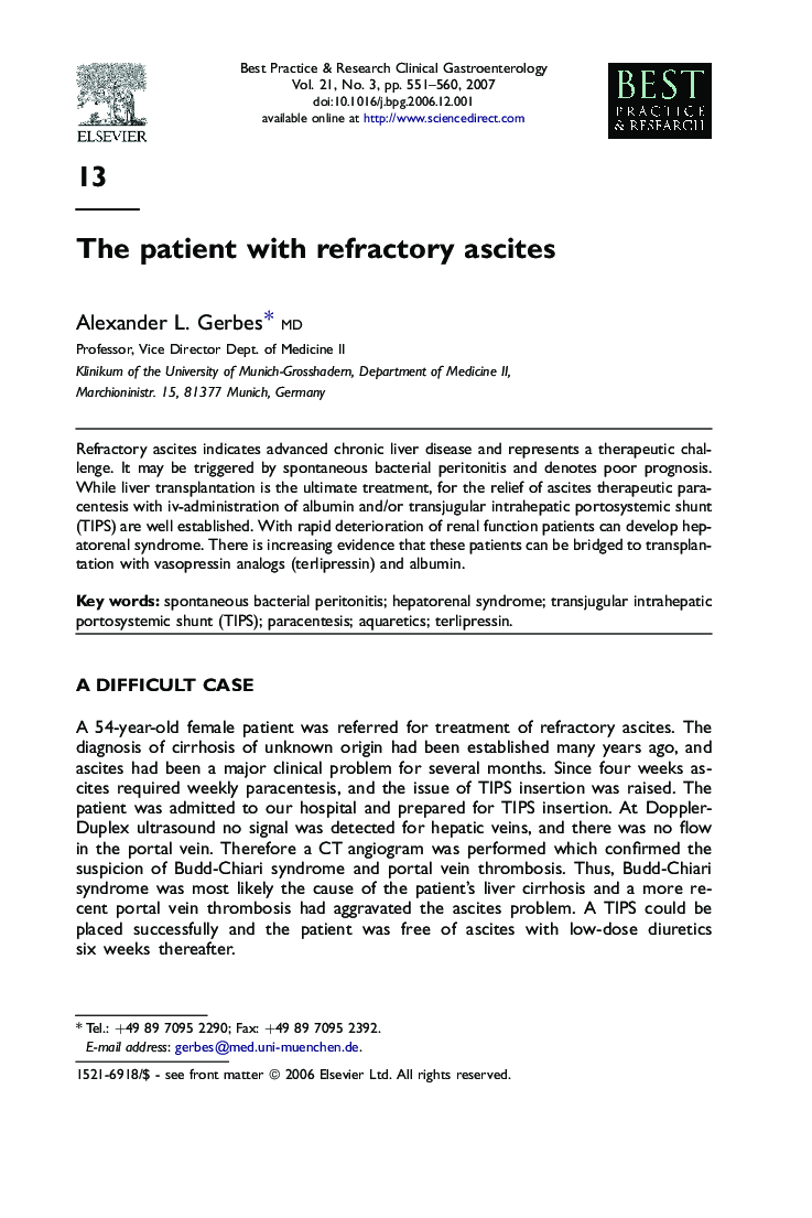 The patient with refractory ascites
