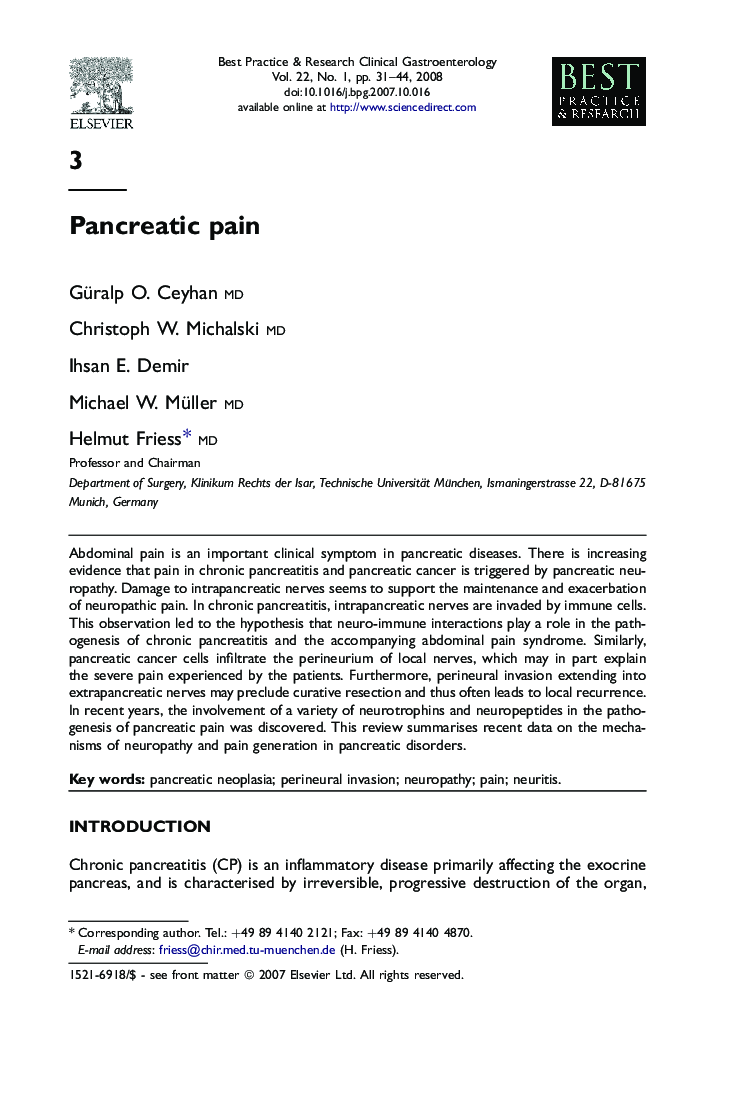 Pancreatic pain