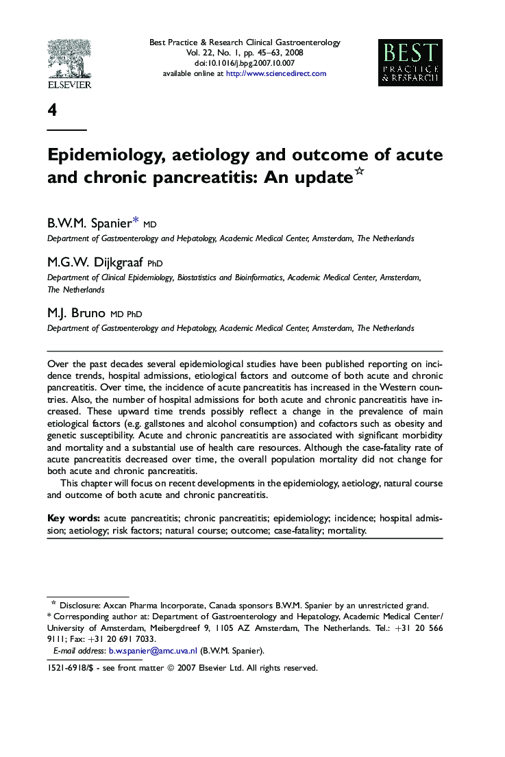 Epidemiology, aetiology and outcome of acute and chronic pancreatitis: An update 