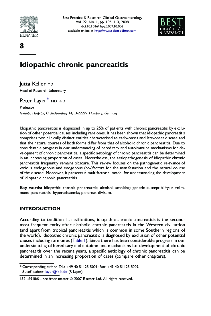 Idiopathic chronic pancreatitis