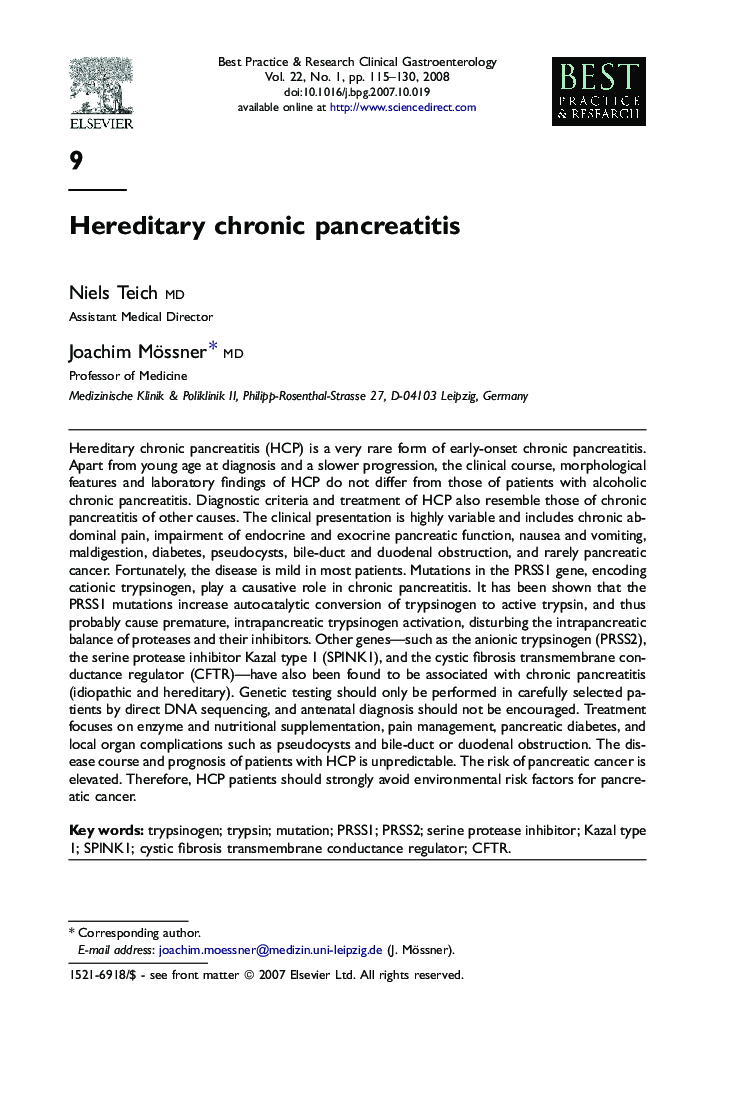 Hereditary chronic pancreatitis