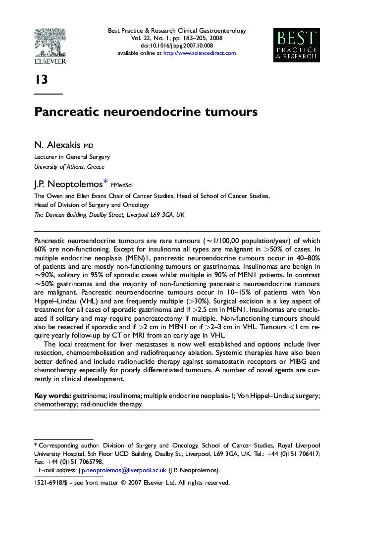 Pancreatic neuroendocrine tumours