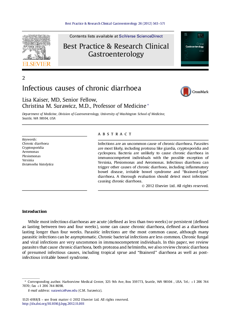 Infectious causes of chronic diarrhoea