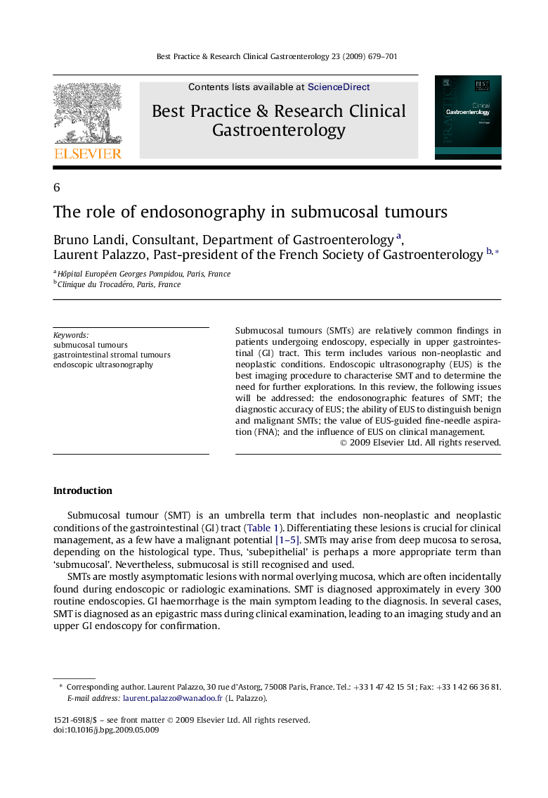 The role of endosonography in submucosal tumours