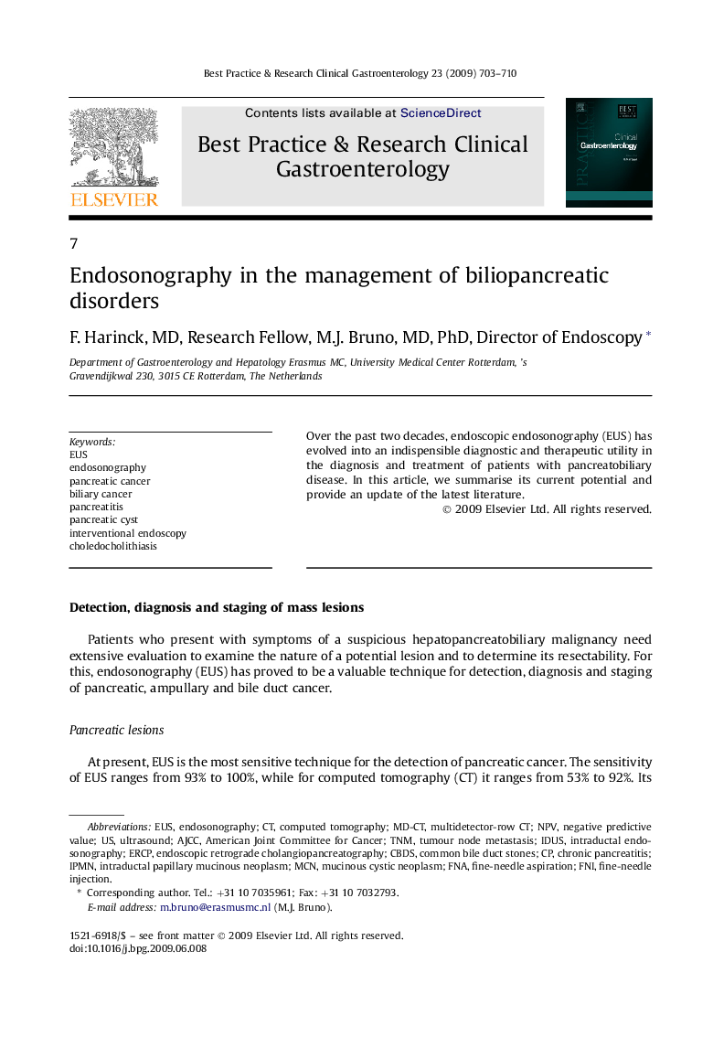 Endosonography in the management of biliopancreatic disorders