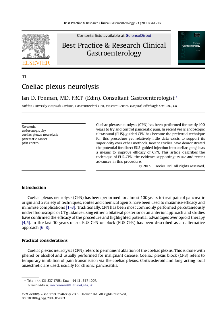 Coeliac plexus neurolysis