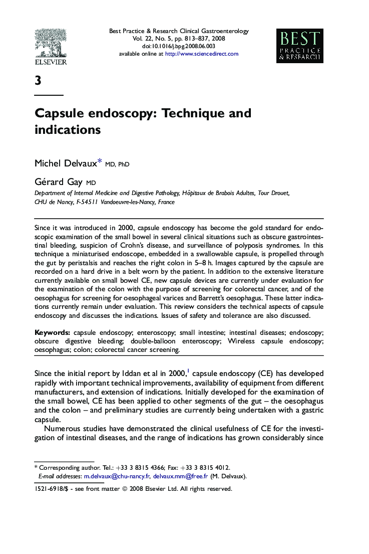 Capsule endoscopy: Technique and indications