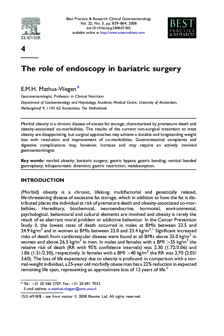 The role of endoscopy in bariatric surgery