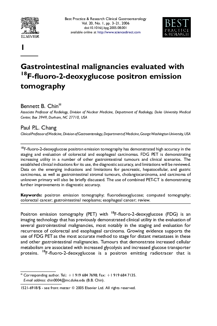 Gastrointestinal malignancies evaluated with 18F-fluoro-2-deoxyglucose positron emission tomography