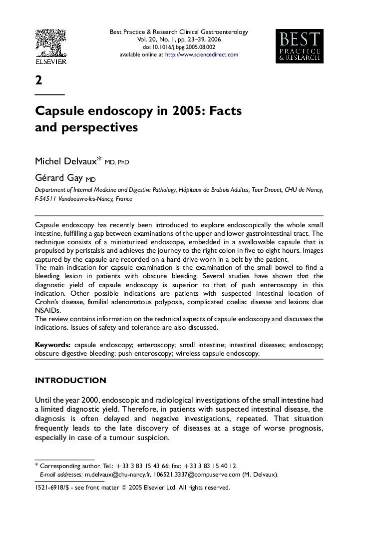 Capsule endoscopy in 2005: Facts and perspectives