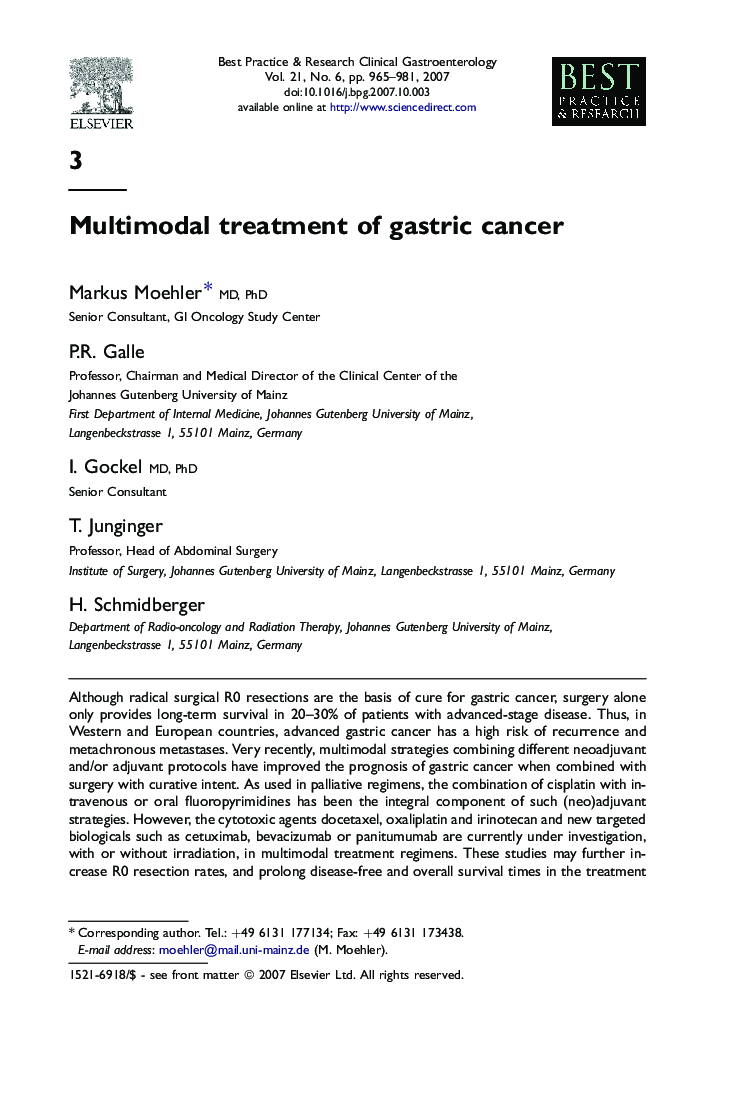 Multimodal treatment of gastric cancer