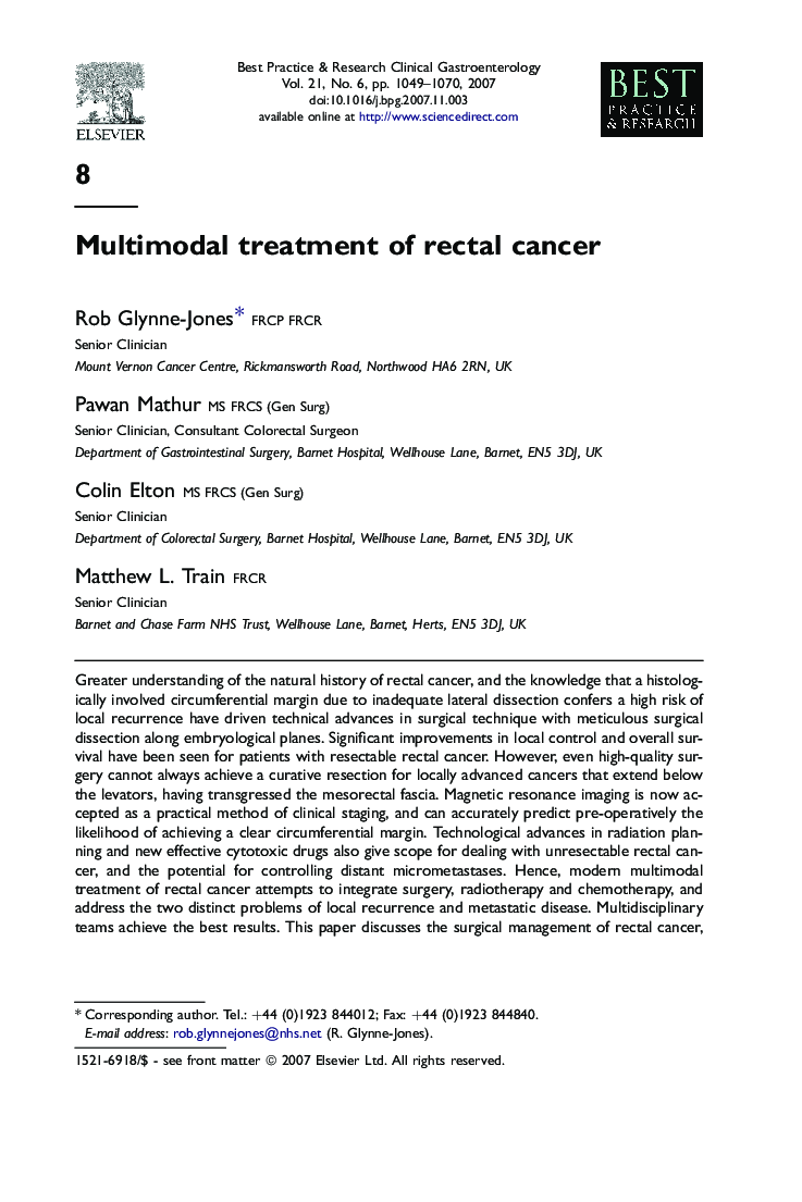 Multimodal treatment of rectal cancer