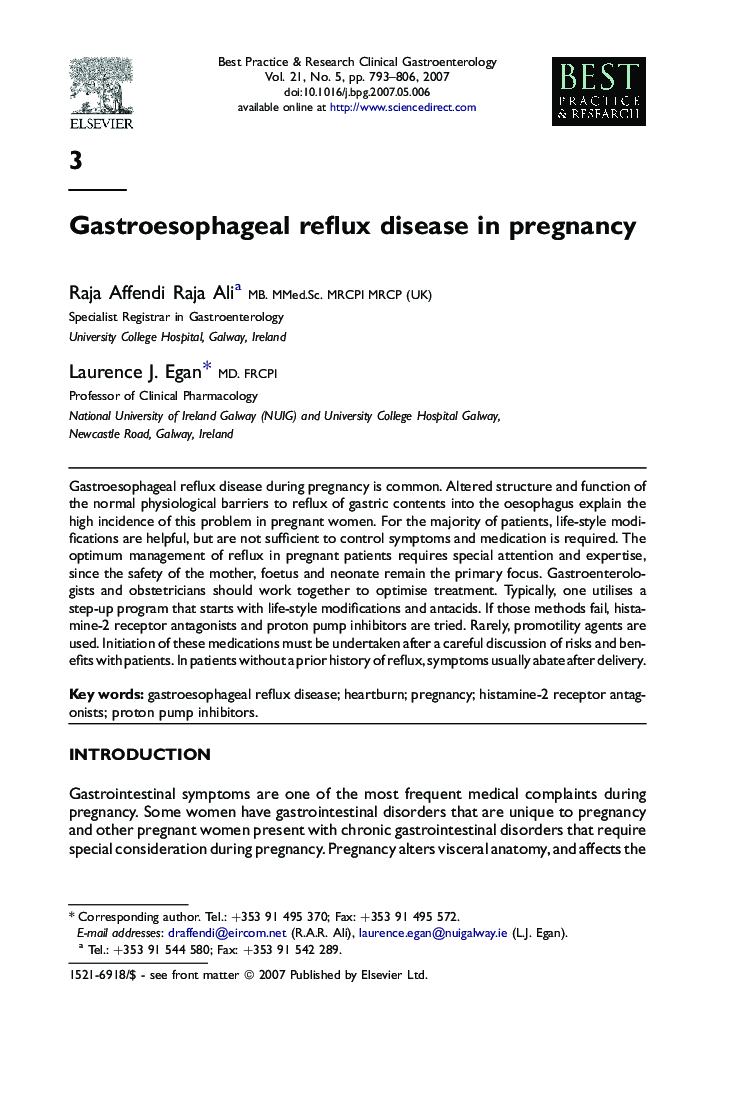Gastroesophageal reflux disease in pregnancy
