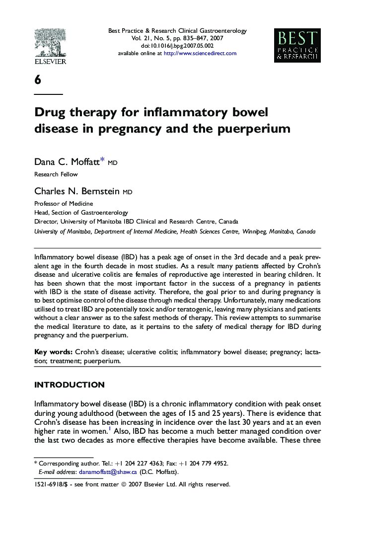 Drug therapy for inflammatory bowel disease in pregnancy and the puerperium
