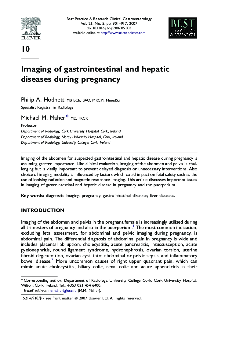 Imaging of gastrointestinal and hepatic diseases during pregnancy