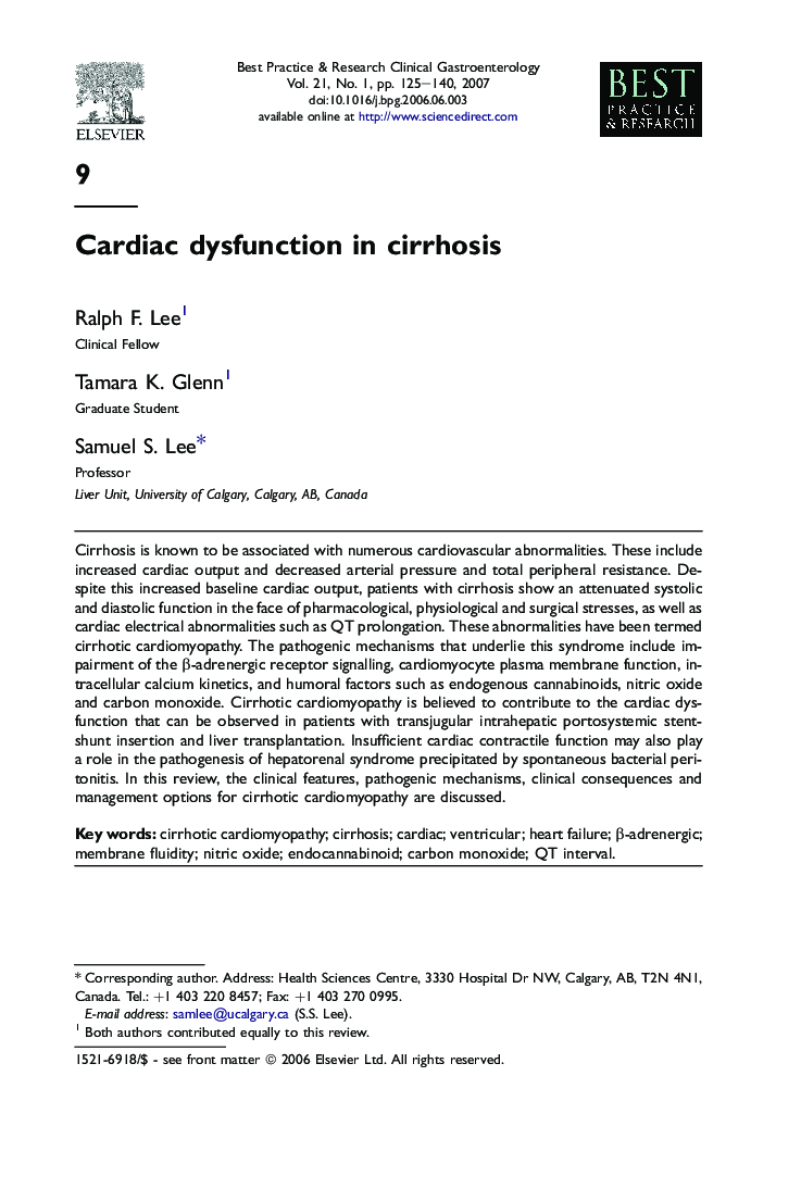 Cardiac dysfunction in cirrhosis