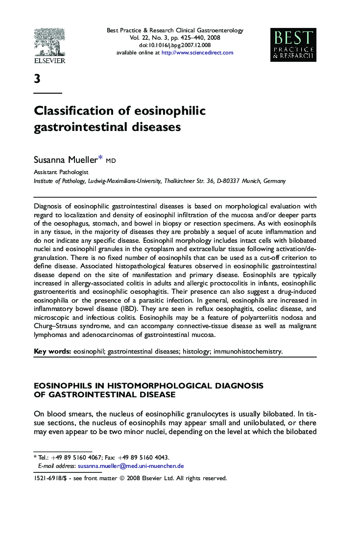 Classification of eosinophilic gastrointestinal diseases