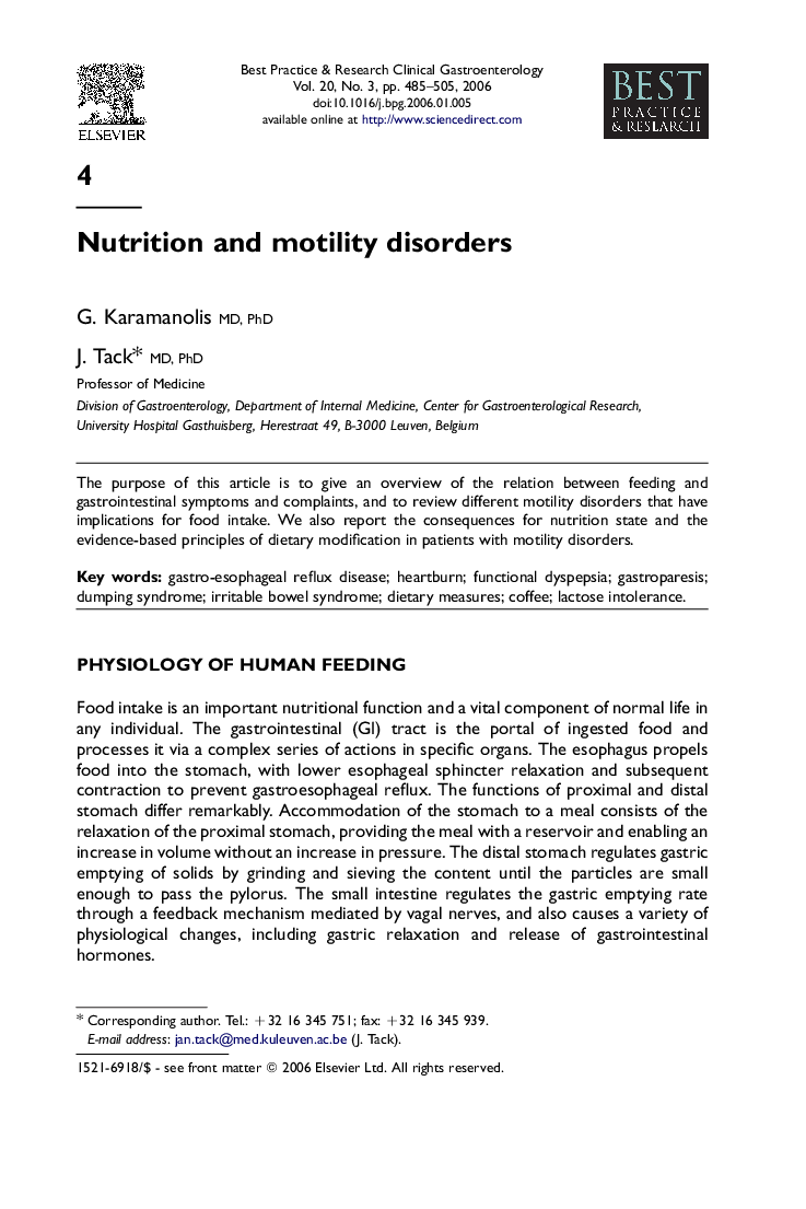 Nutrition and motility disorders