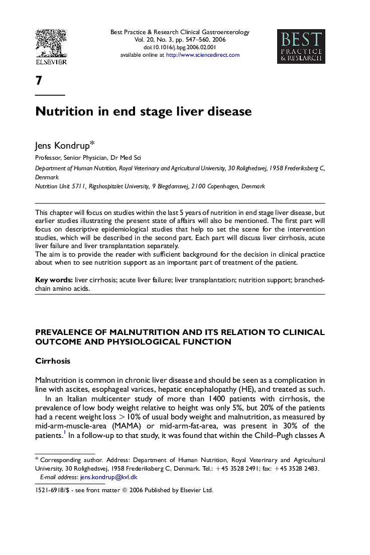 Nutrition in end stage liver disease