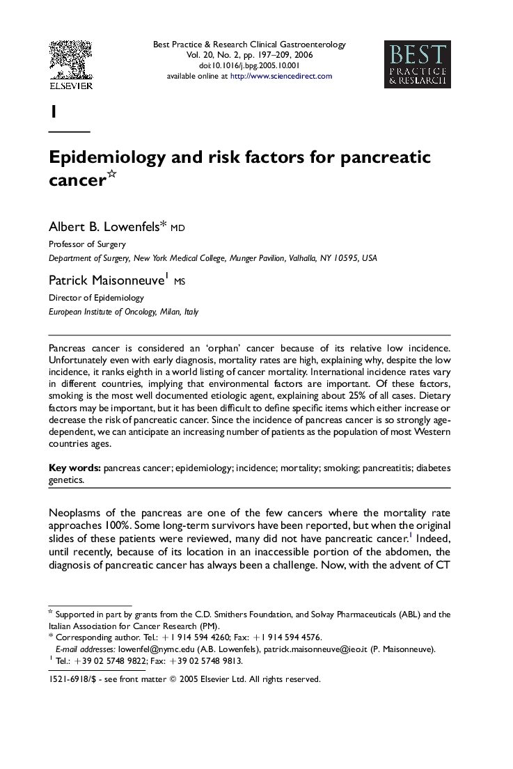Epidemiology and risk factors for pancreatic cancer 