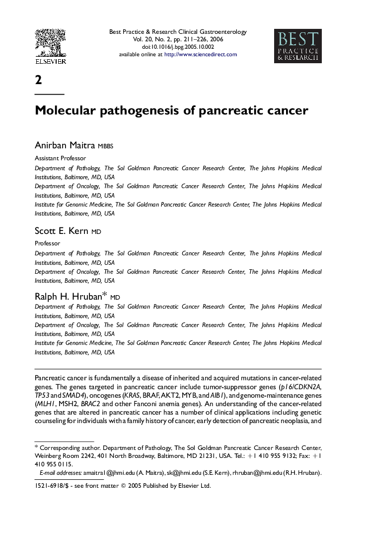 Molecular pathogenesis of pancreatic cancer