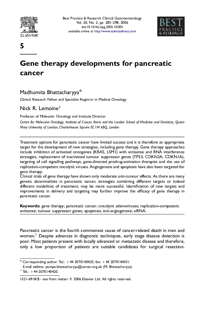 Gene therapy developments for pancreatic cancer