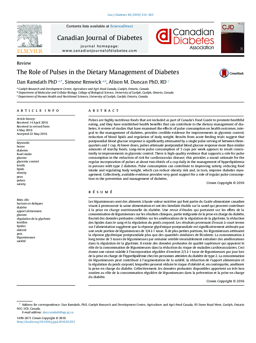 The Role of Pulses in the Dietary Management of Diabetes