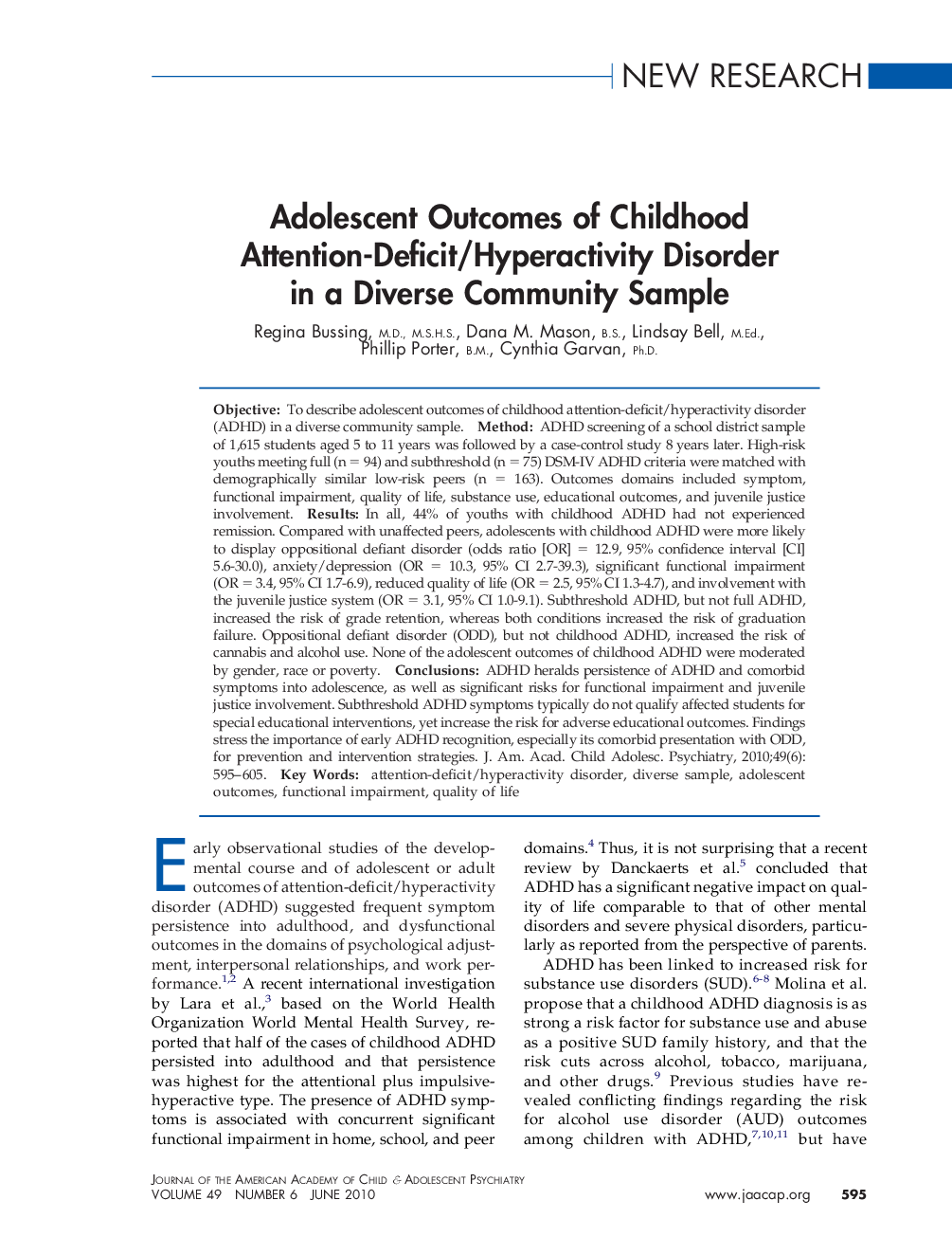 Adolescent Outcomes of Childhood Attention-Deficit/Hyperactivity Disorder in a Diverse Community Sample 