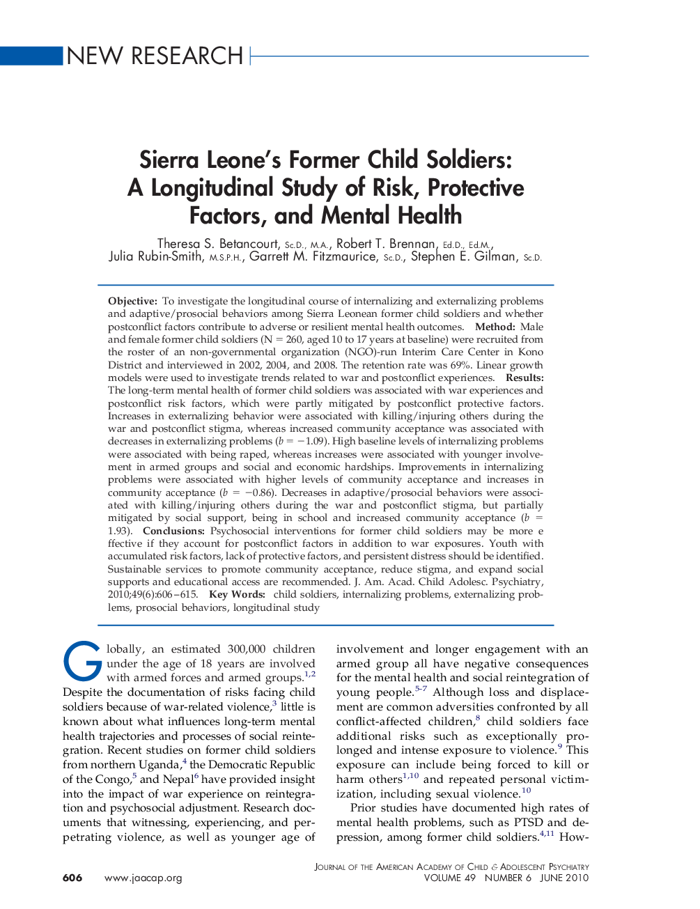 Sierra Leone's Former Child Soldiers: A Longitudinal Study of Risk, Protective Factors, and Mental Health 