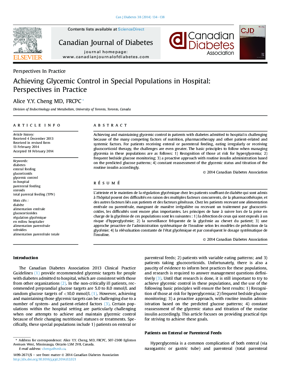 Achieving Glycemic Control in Special Populations in Hospital: Perspectives in Practice