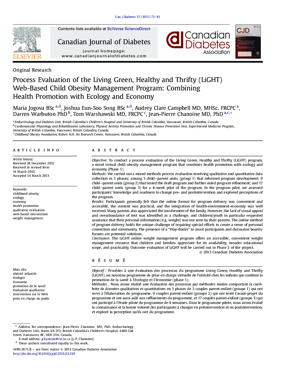 Process Evaluation of the Living Green, Healthy and Thrifty (LiGHT) Web-Based Child Obesity Management Program: Combining Health Promotion with Ecology and Economy
