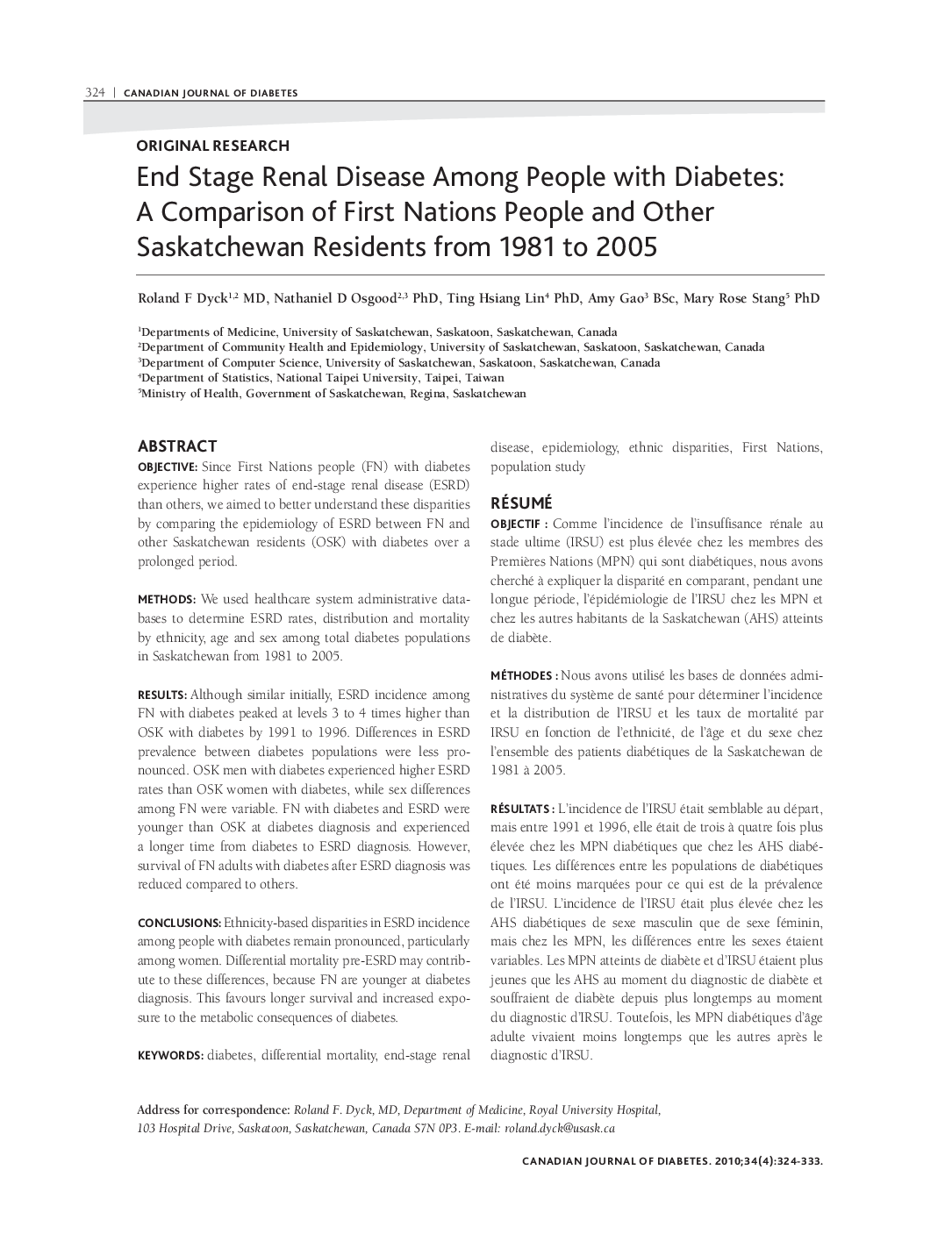 End Stage Renal Disease Among People with Diabetes: A Comparison of First Nations People and Other Saskatchewan Residents from 1981 to 2005