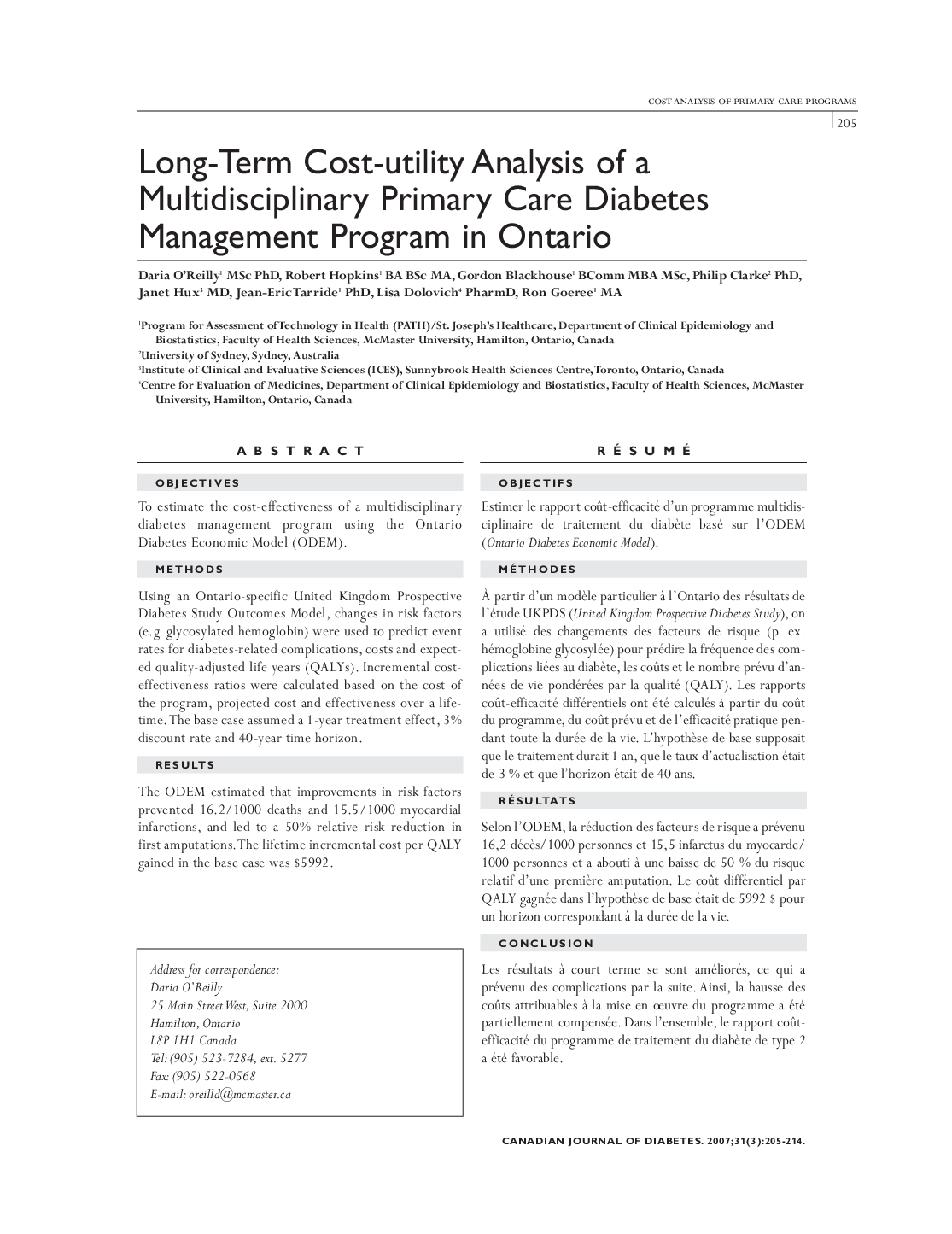 Long-Term Cost-utility Analysis of a Multidisciplinary Primary Care Diabetes Management Program in Ontario