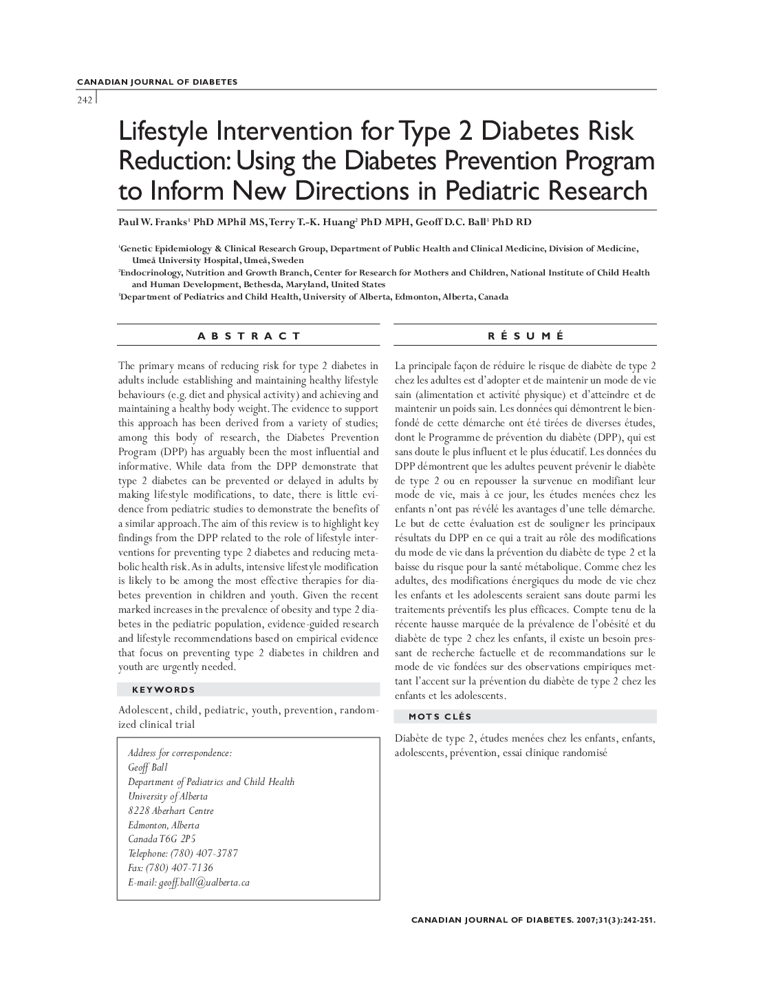 Lifestyle Intervention for Type 2 Diabetes Risk Reduction: Using the Diabetes Prevention Program to Inform New Directions in Pediatric Research