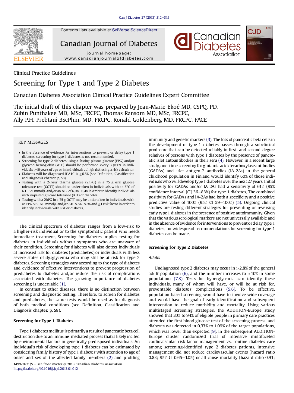 Screening for Type 1 and Type 2 Diabetes